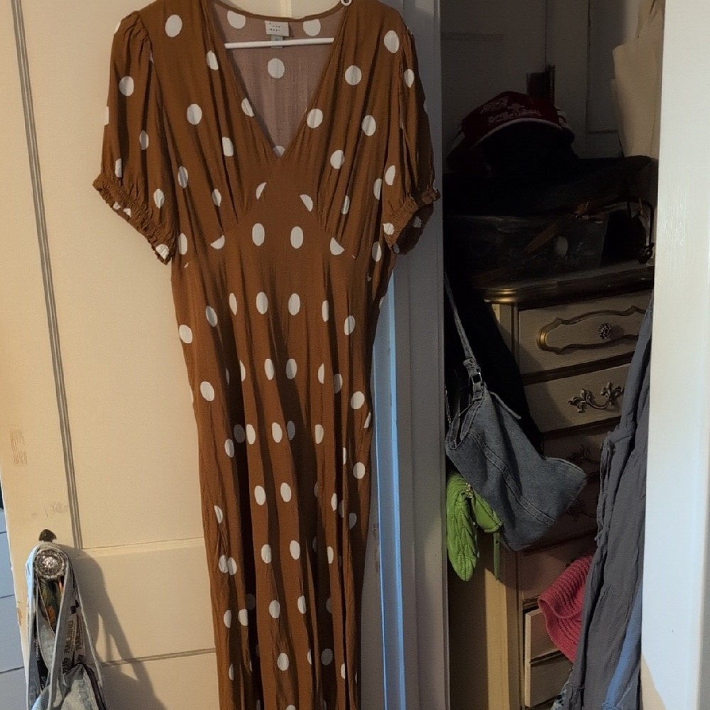 a new day Brown Midi Dress with White Polka Dots